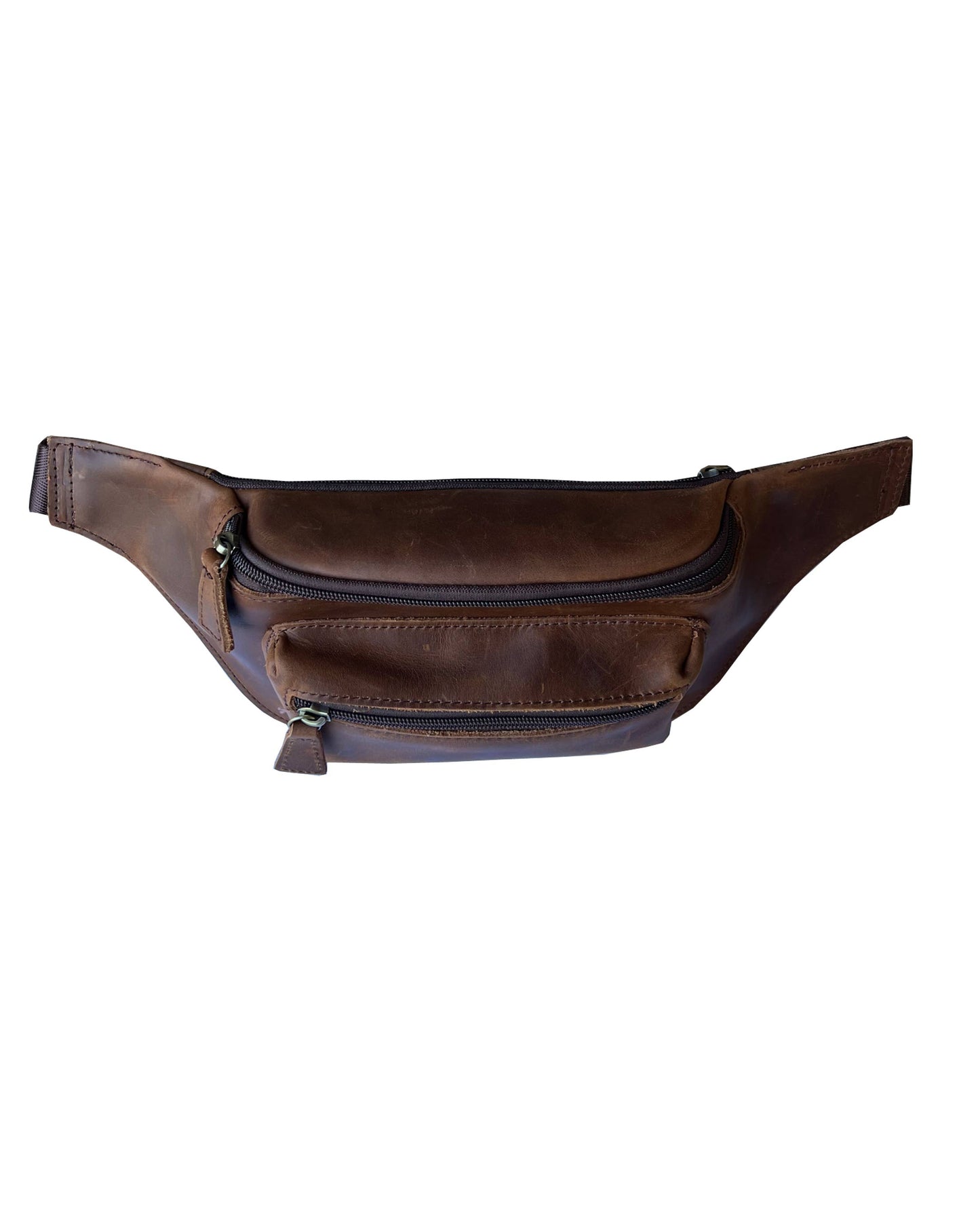 W021 crazy horse genuine leather fanny pack sling bag: Light Brown
