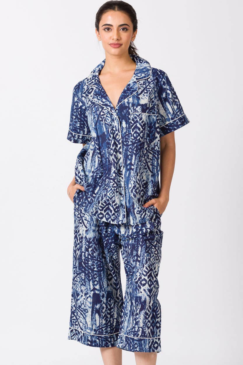 Capri Pajama Set: Indigo Batik