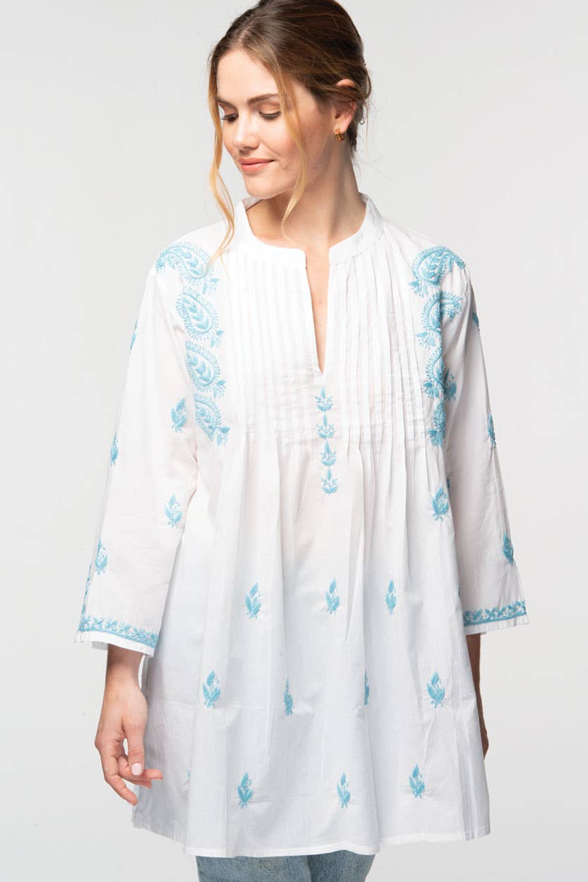 Kamalika Hand Embroidered Tunics - white/navy
