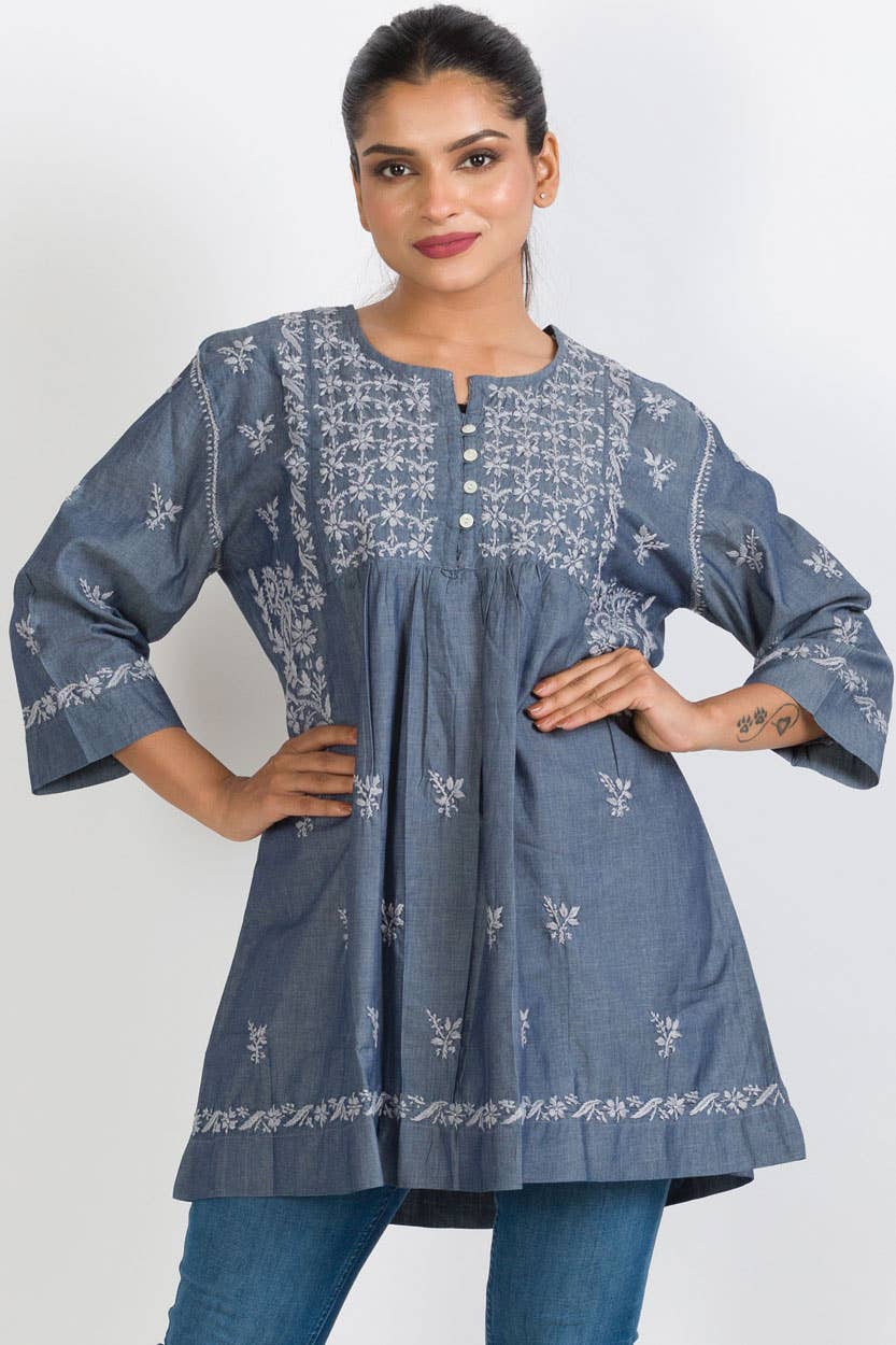 Tarika Silver Chambray Tunic: S/M