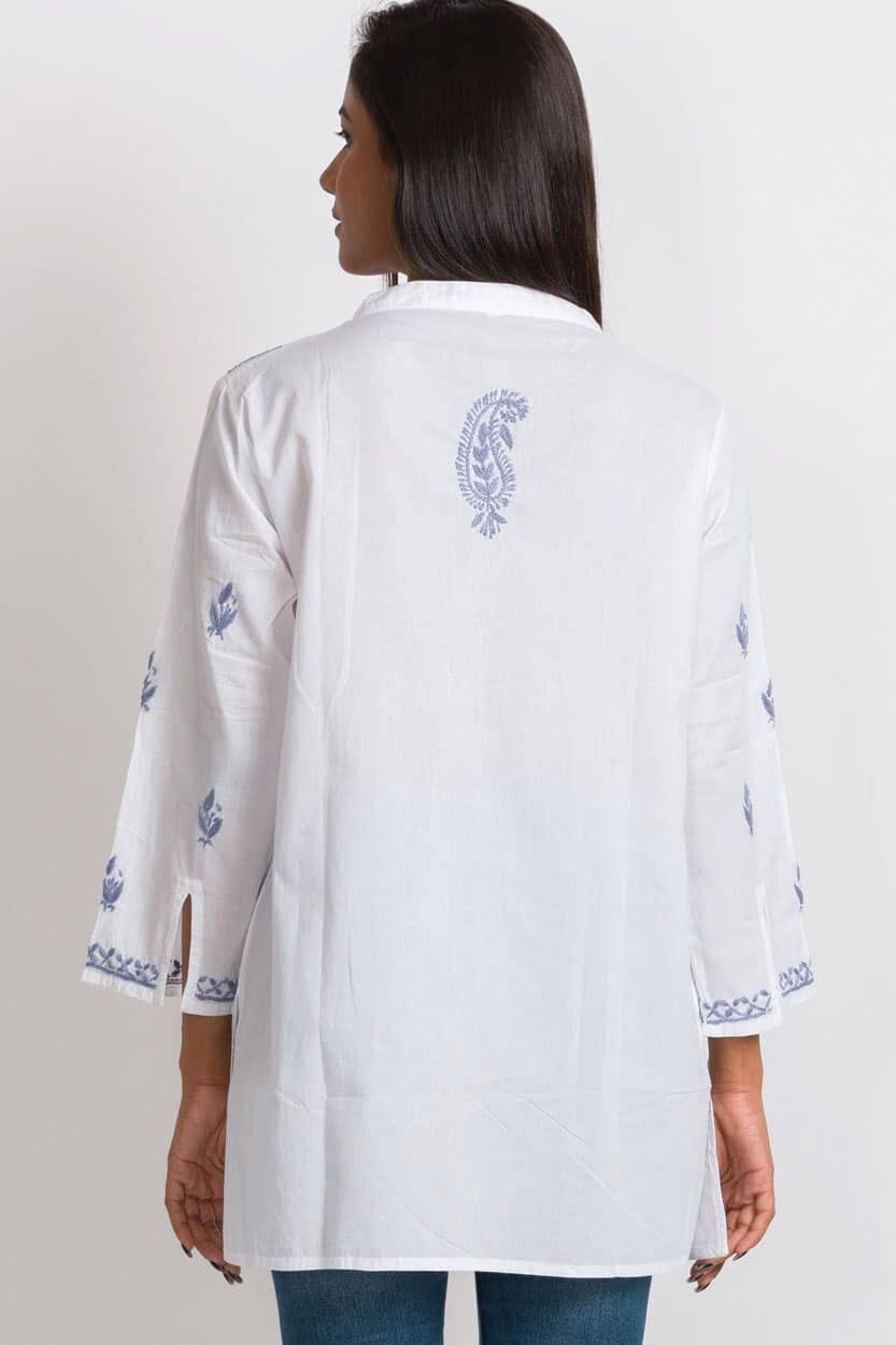 Kamalika Hand Embroidered Tunics - white/navy