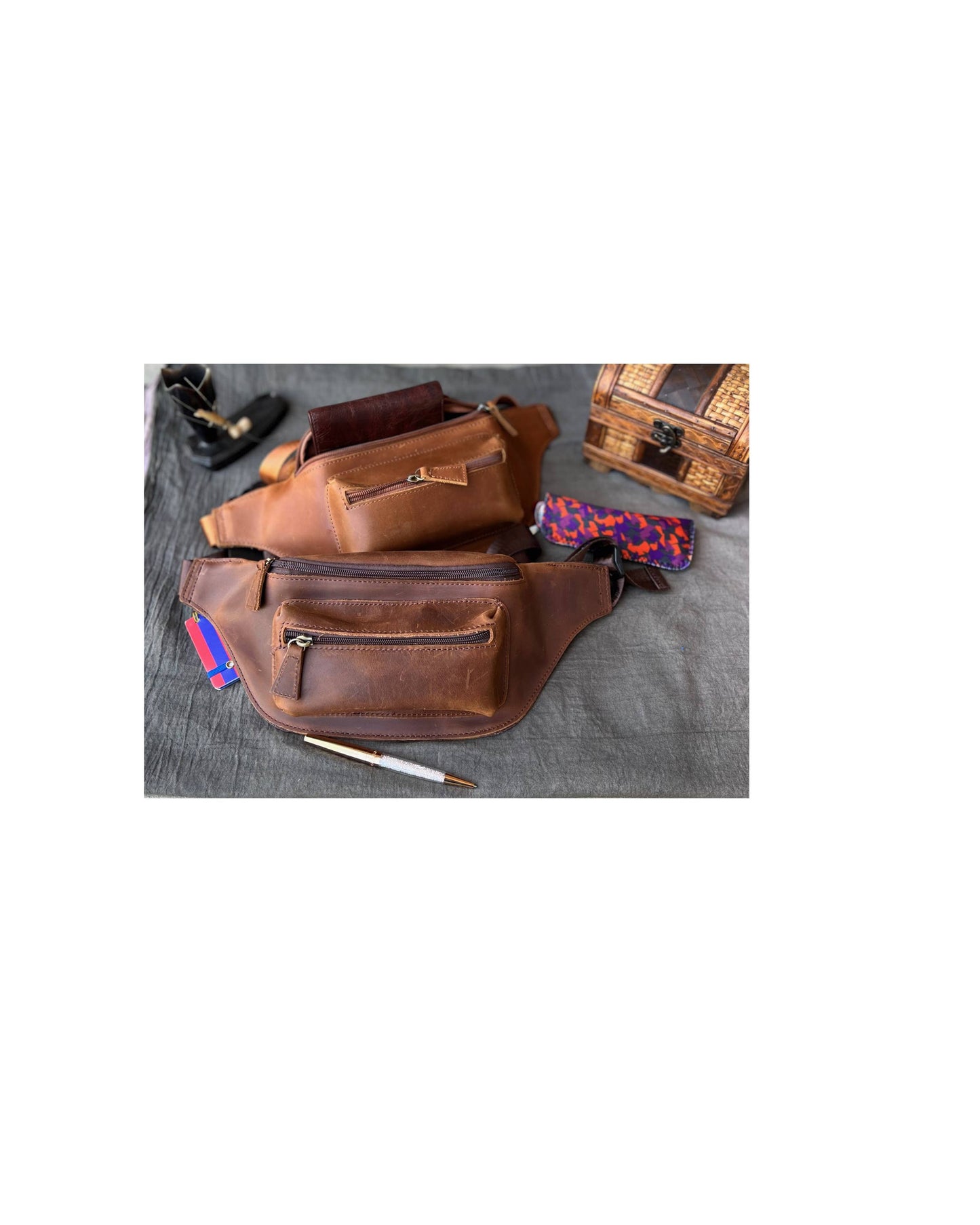 W021 crazy horse genuine leather fanny pack sling bag: Light Brown