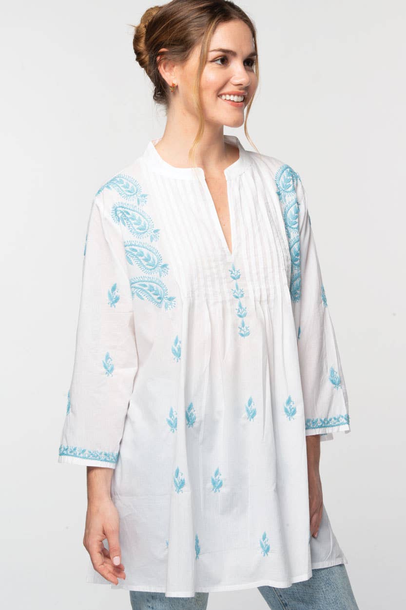 Kamalika Hand Embroidered Tunics - white/navy