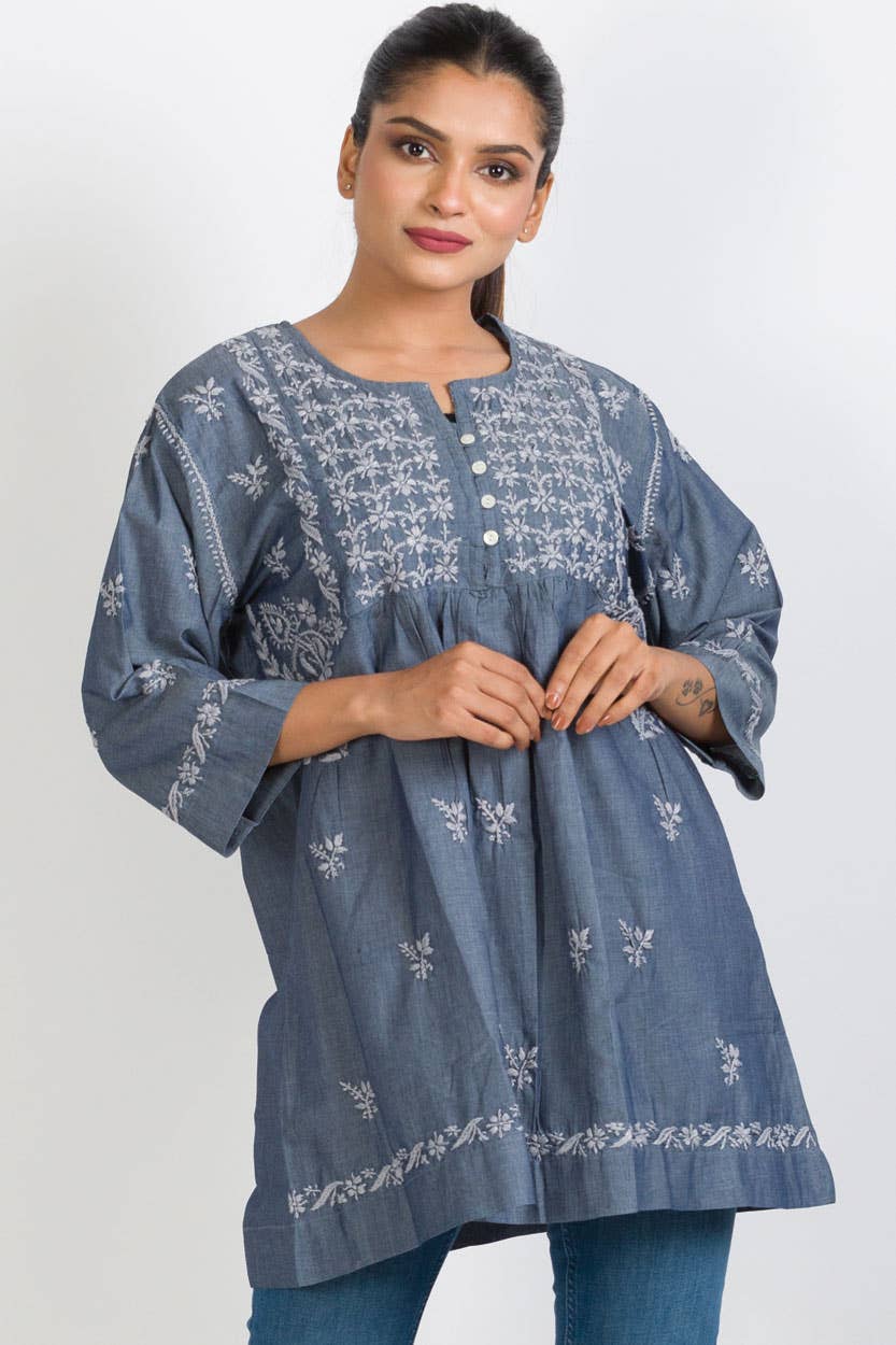 Tarika Silver Chambray Tunic: S/M