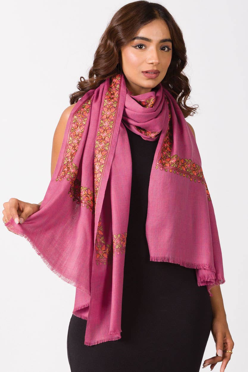 Taisha Hand Embroidered Shawls: Orchid