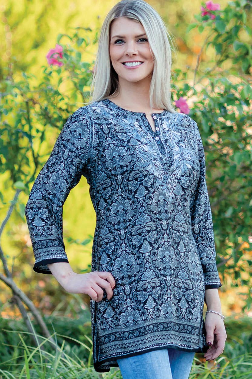 Deena Embroidered Tunic: Black