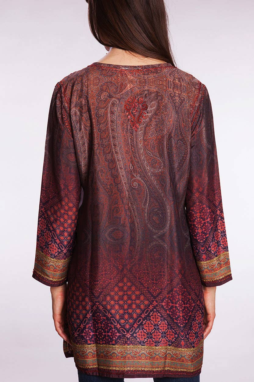 Deena Embroidered Tunic: Aqua & Melon / XL
