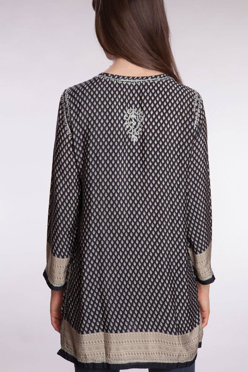 Deena Embroidered Tunic: Black