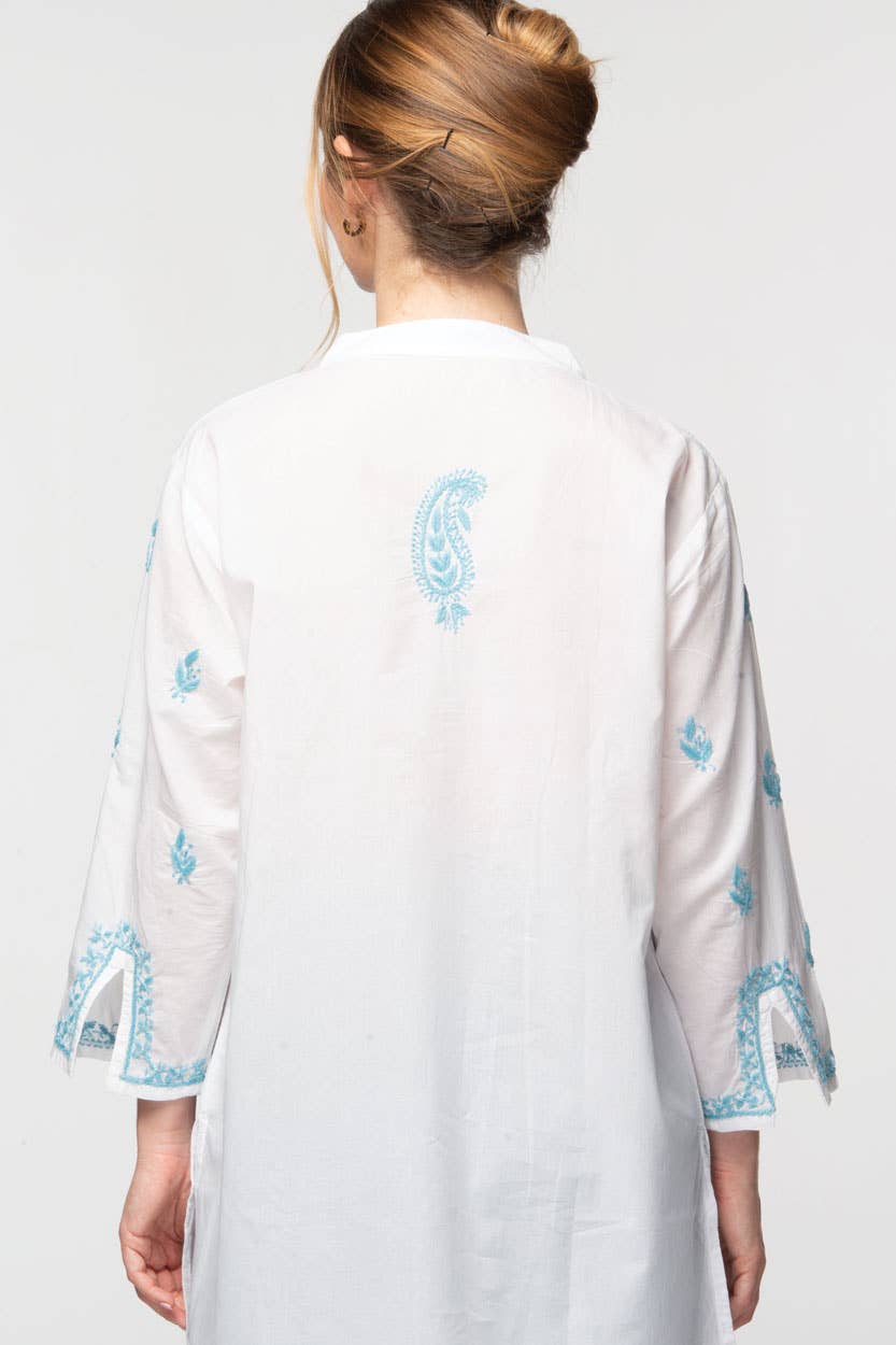 Kamalika Hand Embroidered Tunics - white/navy