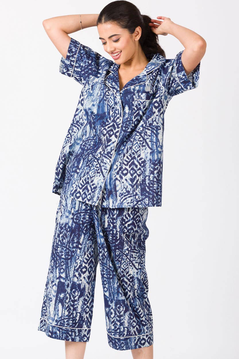 Capri Pajama Set: Indigo Batik