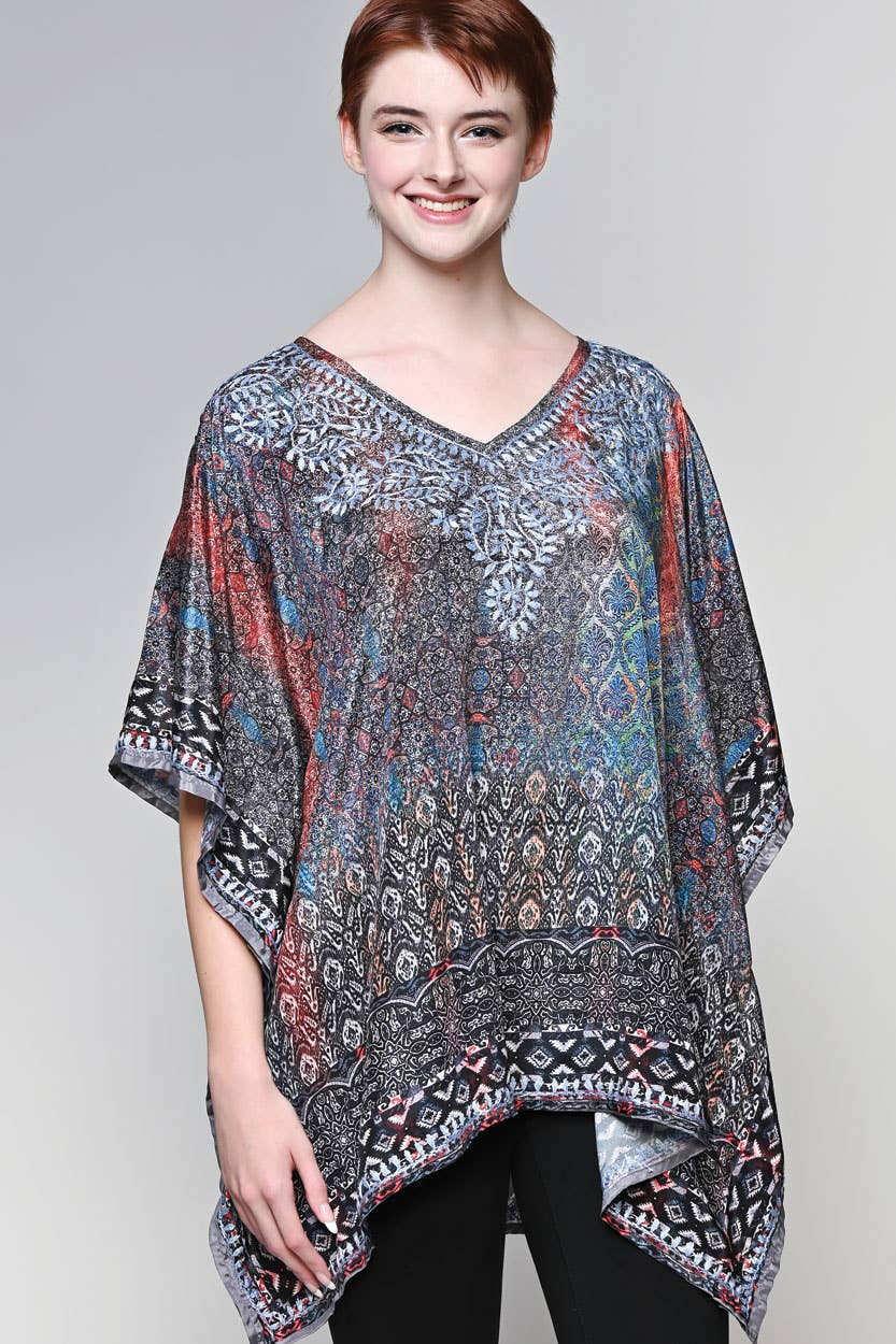 Ranita Hand Embroidered Top: Silver Multi