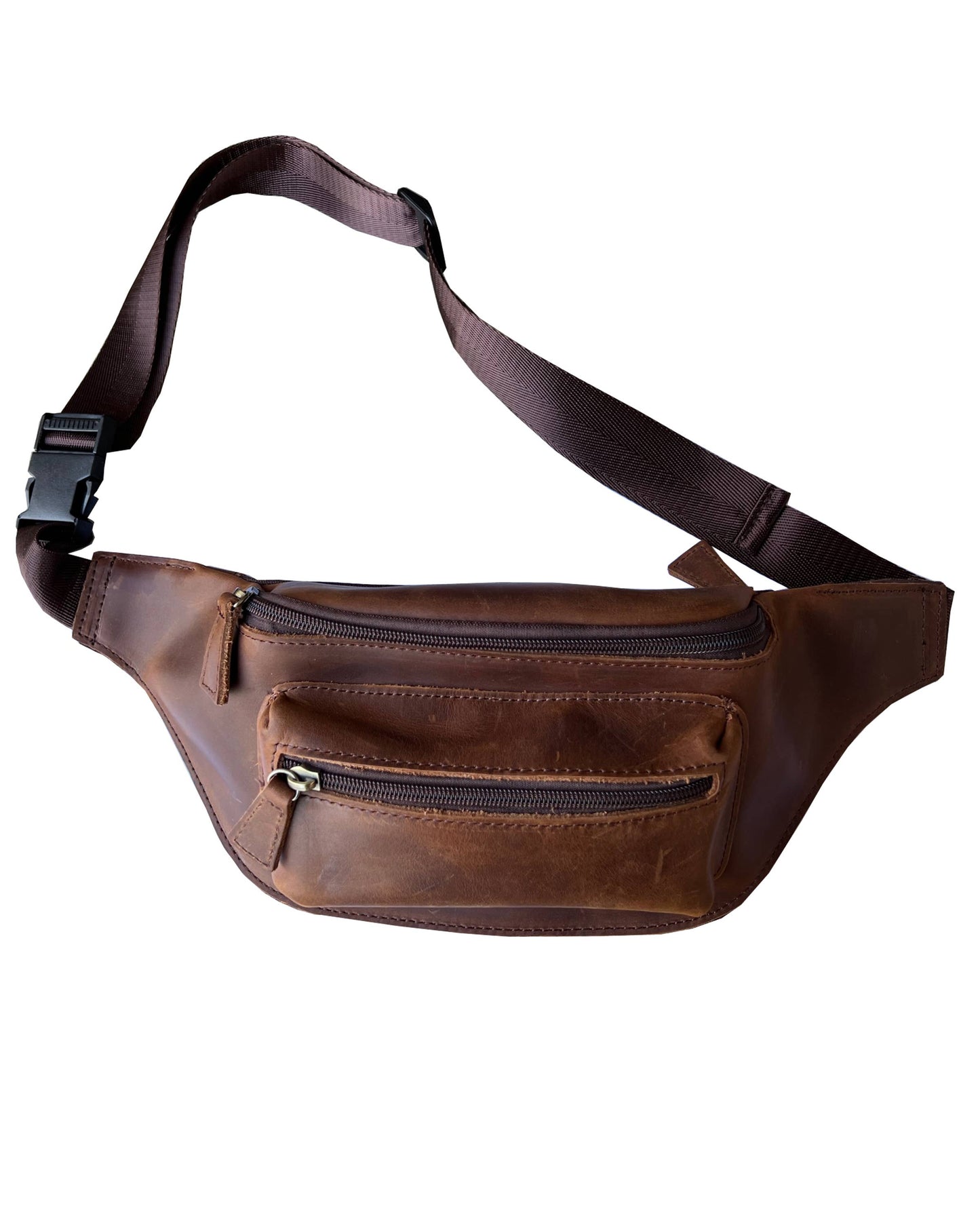 W021 crazy horse genuine leather fanny pack sling bag: Light Brown