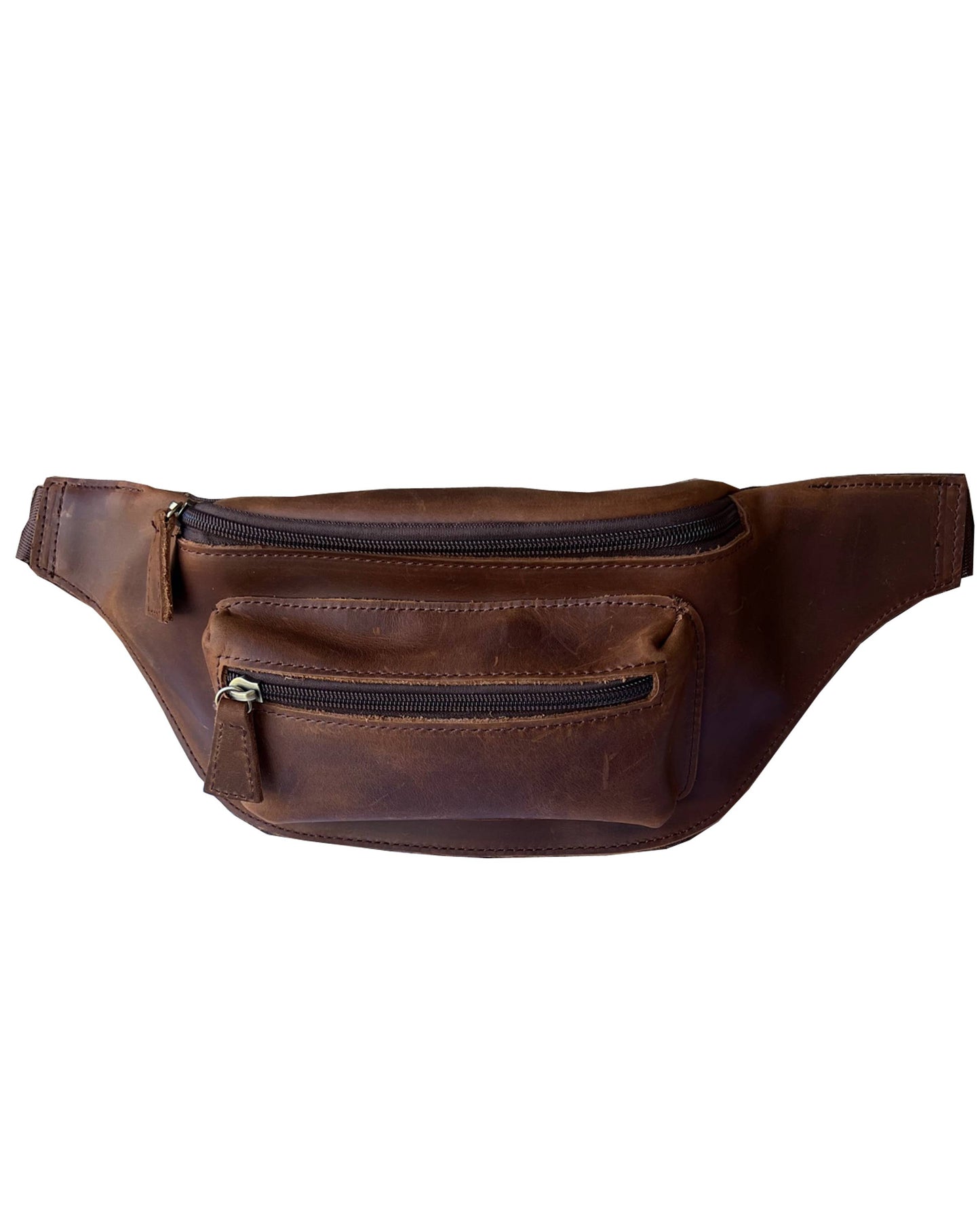 W021 crazy horse genuine leather fanny pack sling bag: Light Brown