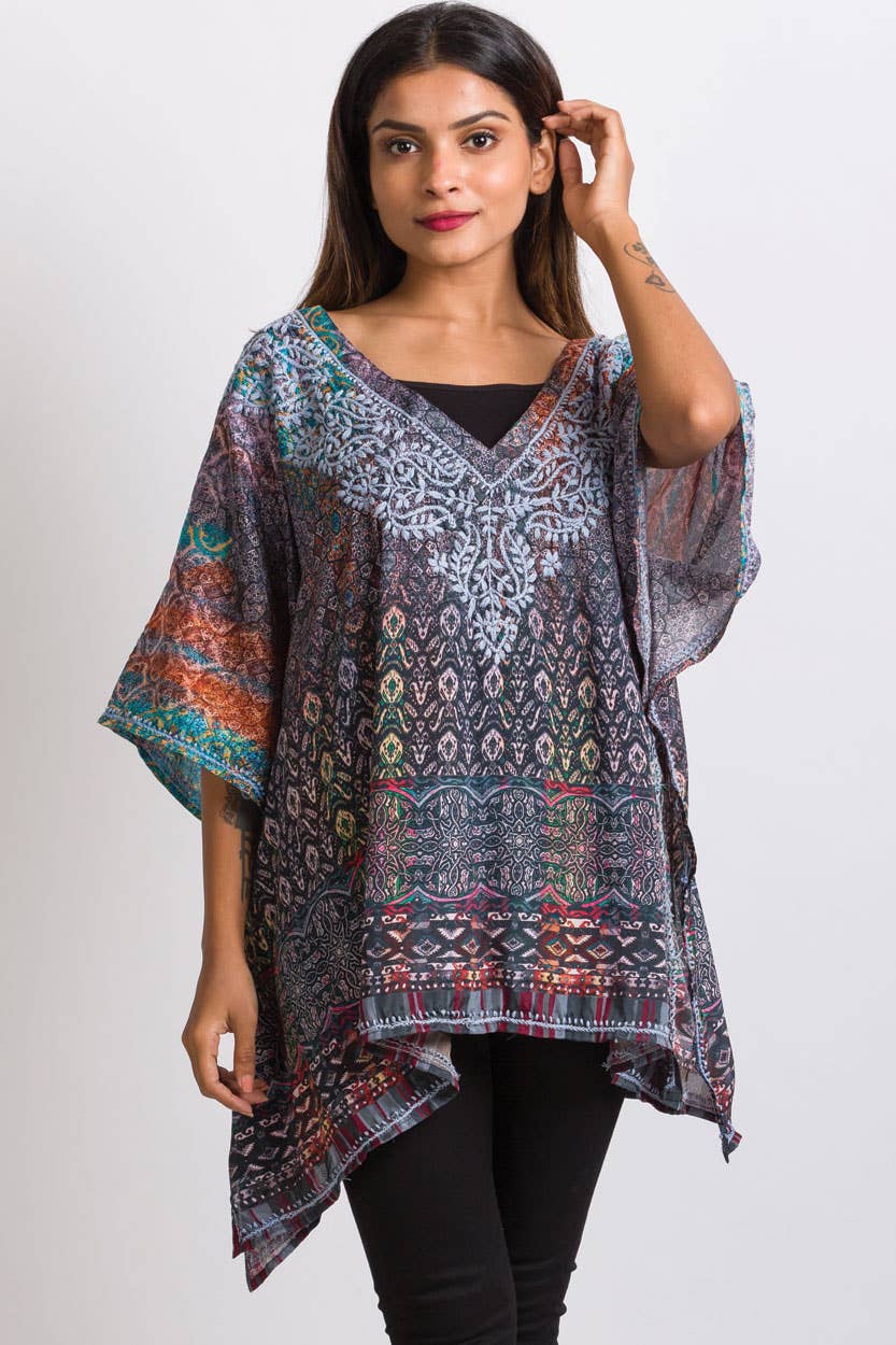 Ranita Hand Embroidered Top: Silver Multi