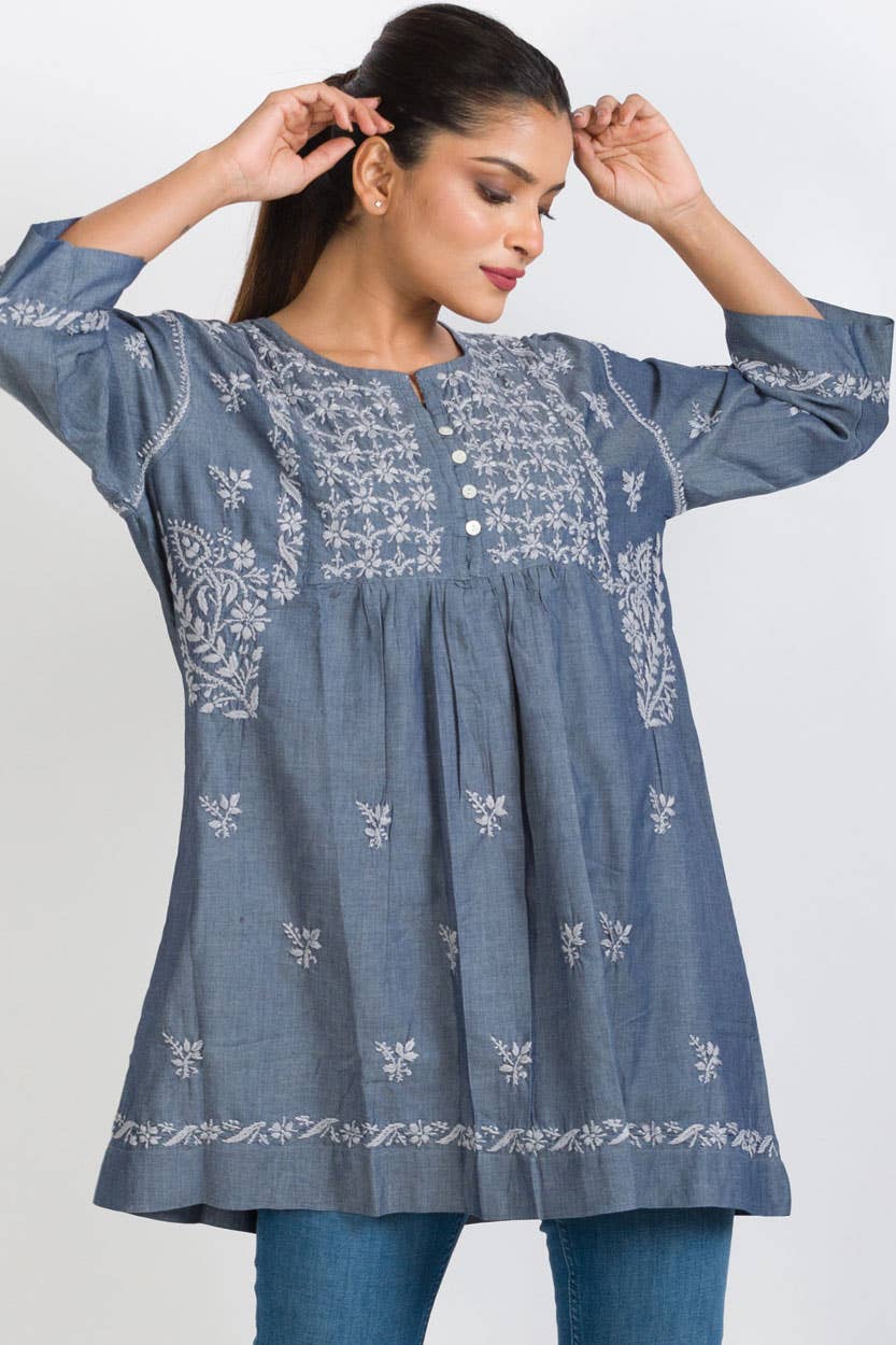 Tarika Silver Chambray Tunic: S/M