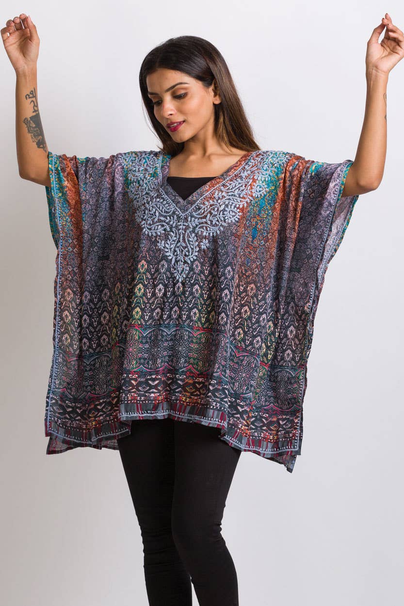 Ranita Hand Embroidered Top: Silver Multi