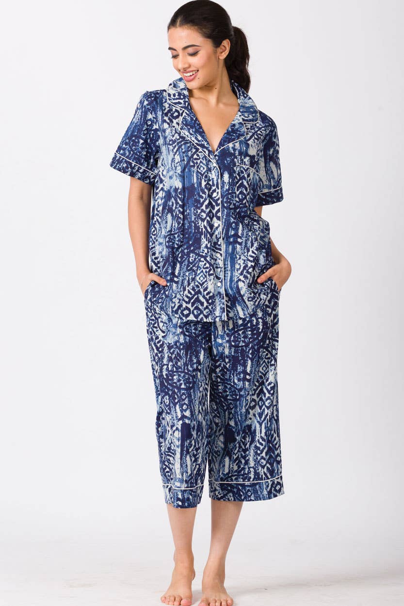 Capri Pajama Set: Indigo Batik