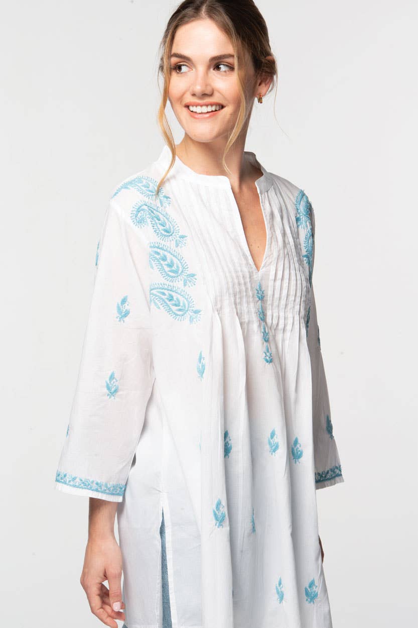 Kamalika Hand Embroidered Tunics - white/navy