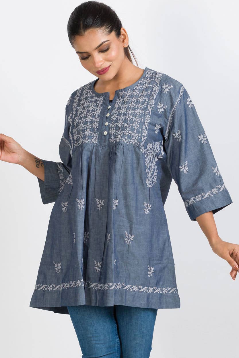 Tarika Silver Chambray Tunic: S/M