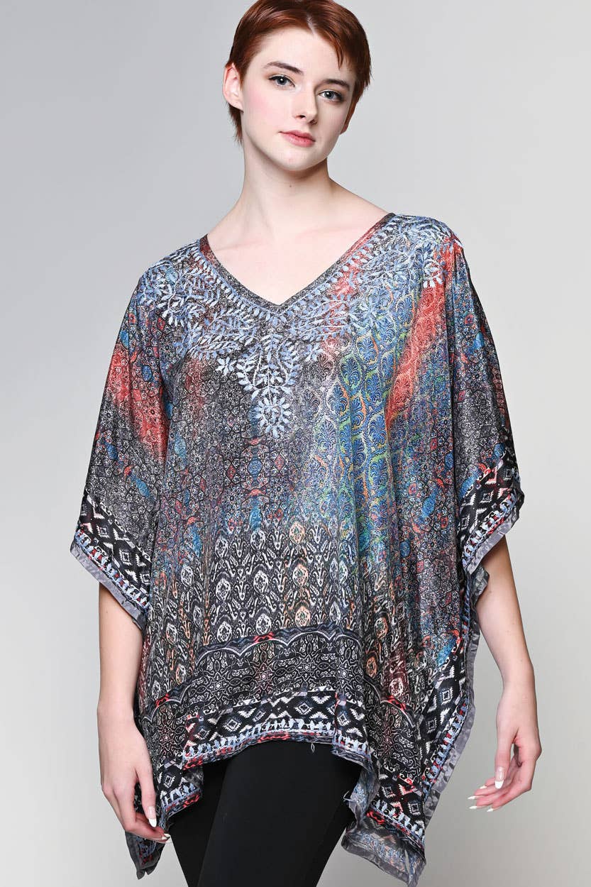 Ranita Hand Embroidered Top: Silver Multi