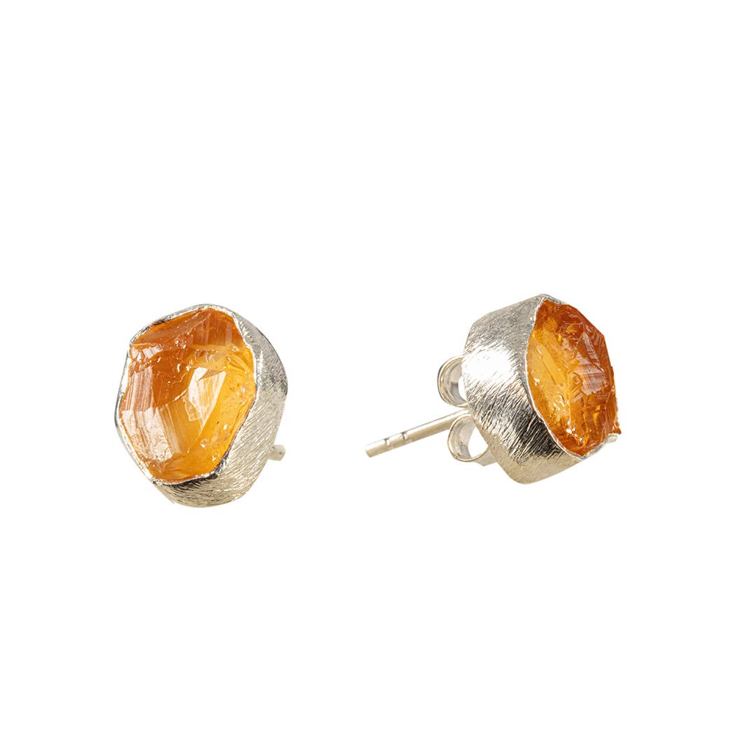 Rosetta Citrine Raw Stone Sterling Post Earrings