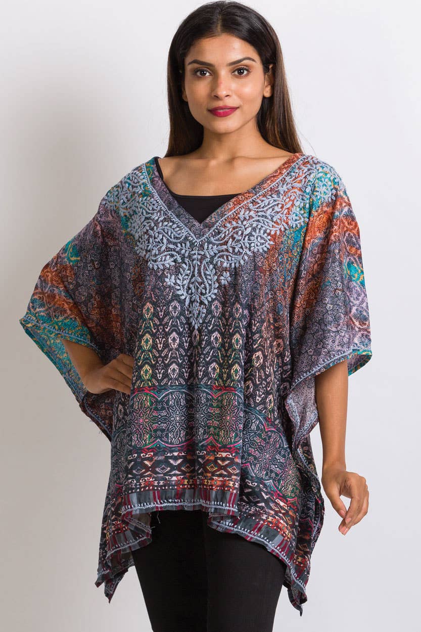 Ranita Hand Embroidered Top: Silver Multi