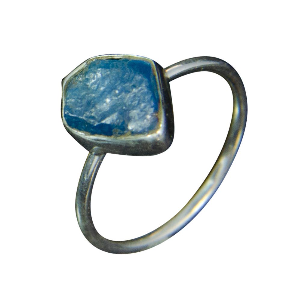 Tumi Blue Apatite Raw Stone Sterling Ring: 6