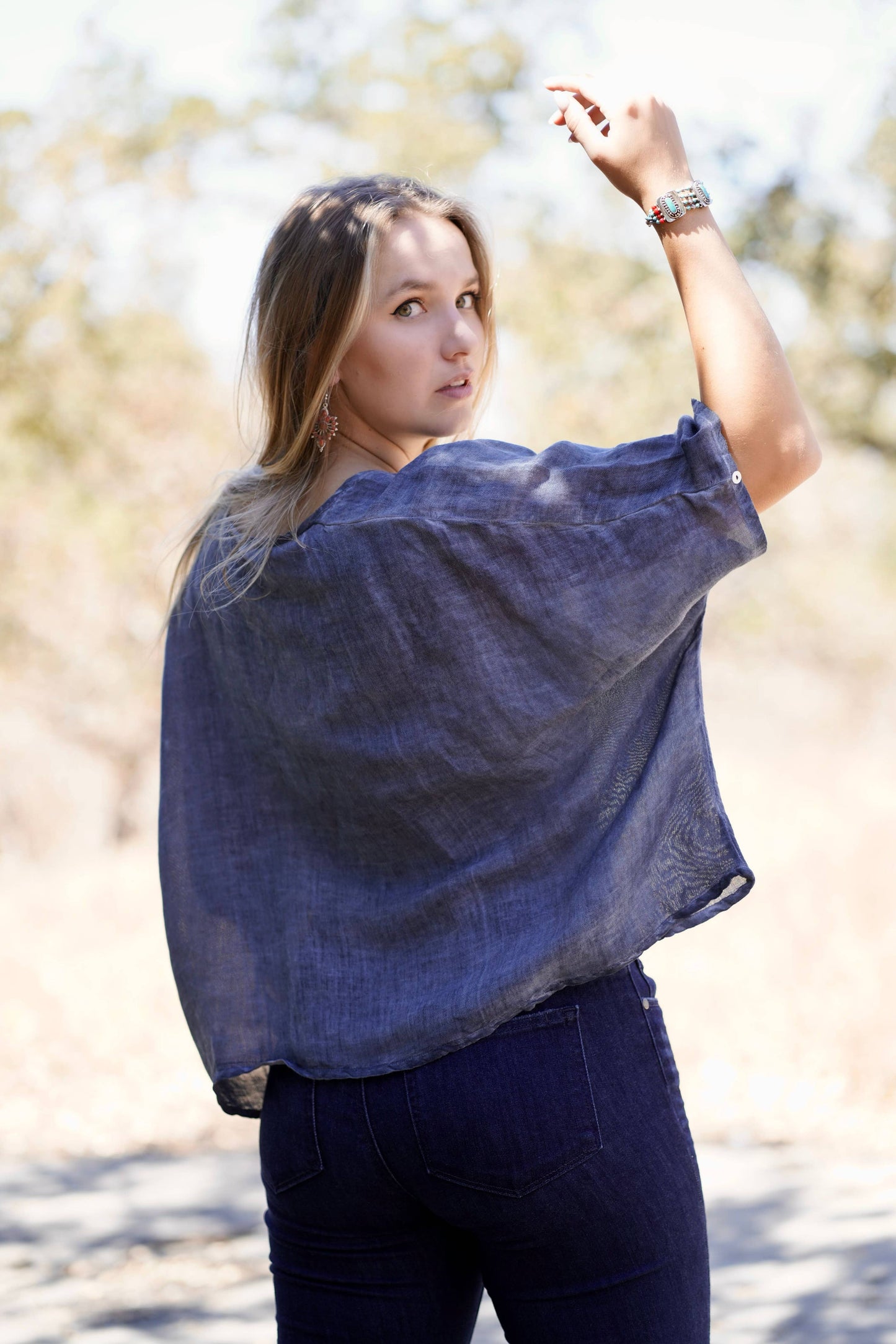 Everly Linen Blouse Denim: Denim