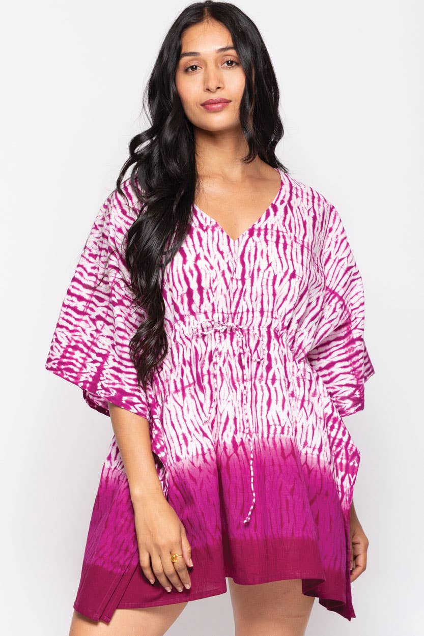 Shibori Cotton Caftan Tops : Blue & White