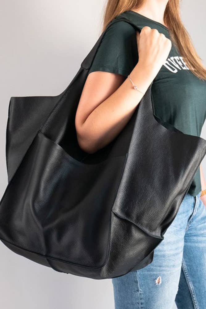 Large Capacity Tote Bag: Brown vegan leather