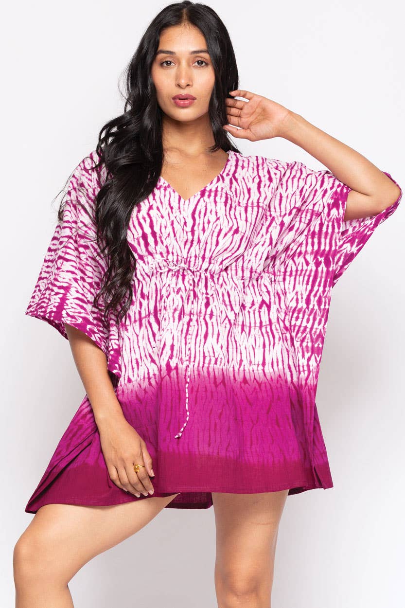 Shibori Cotton Caftan Tops : Blue & White