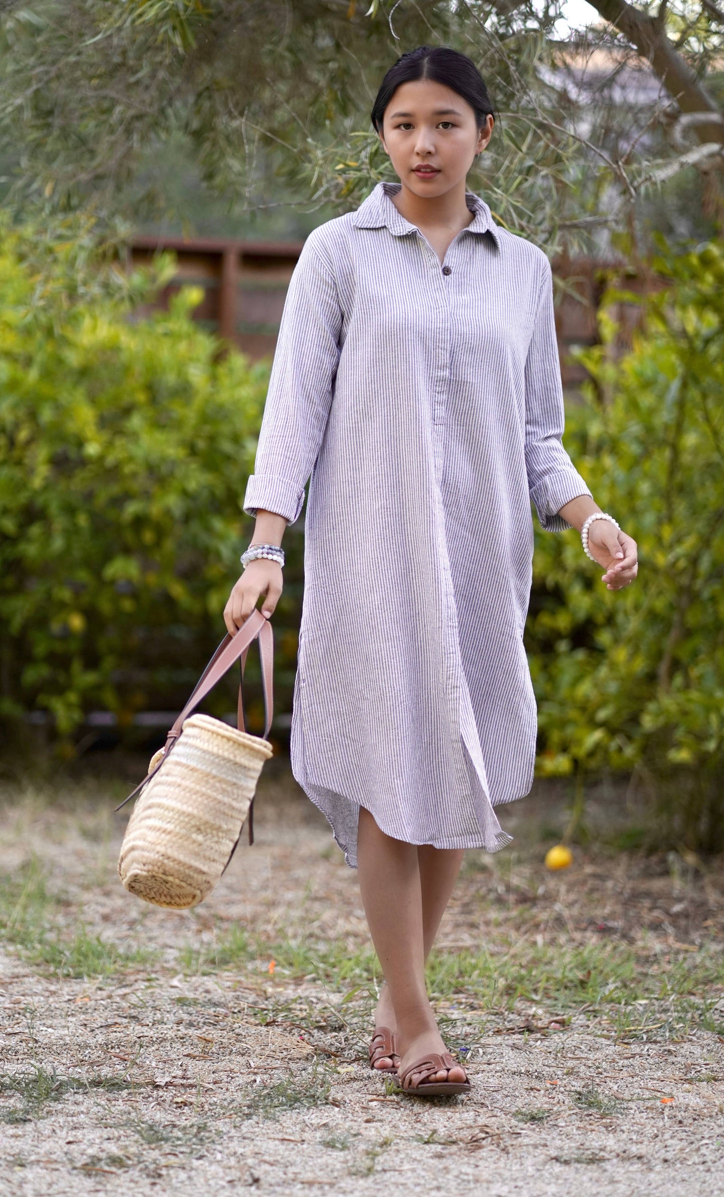 Chloe Pinstripe Shirt Dress Blue: Blue / L/XL