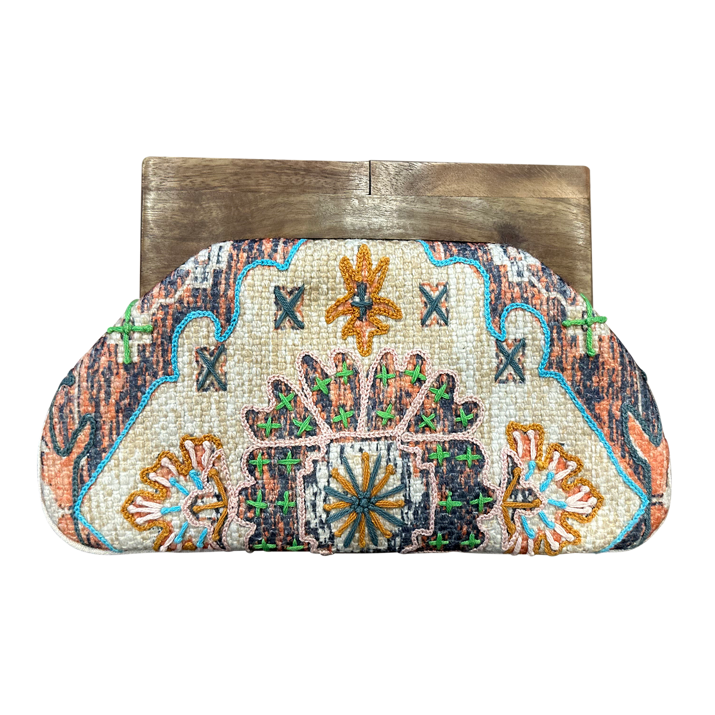 Tapestry Women's Clutch Bag with Wooden Handle