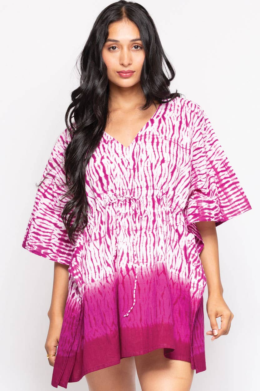 Shibori Cotton Caftan Tops : Blue & White