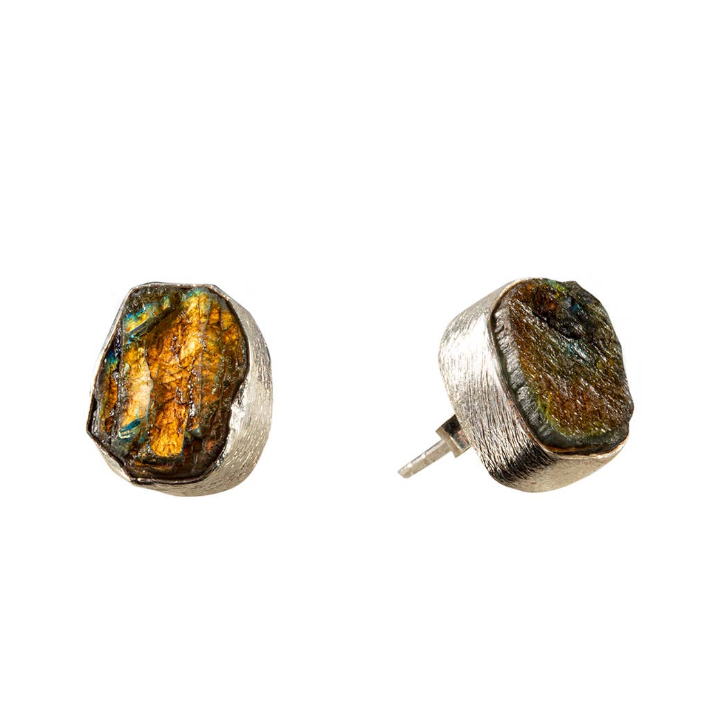 Rosetta Labradorite Raw Stone Sterling Post Earrings