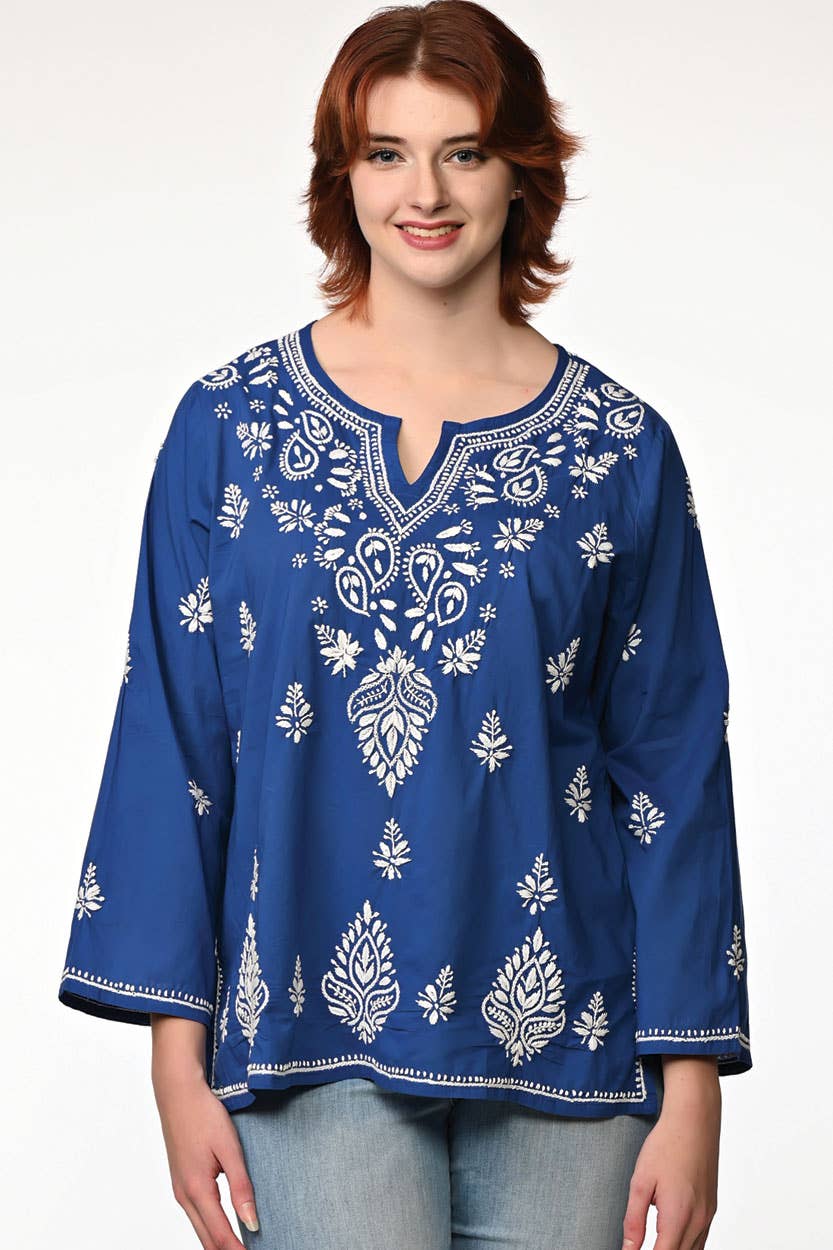 Saheli Embroidered Tunics: Navy Blue / S/M