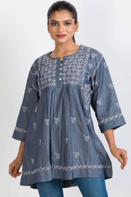 Tarika Silver Chambray Tunic: S/M