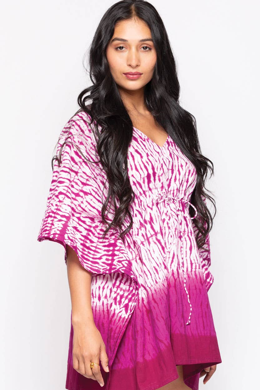 Shibori Cotton Caftan Tops : Blue & White