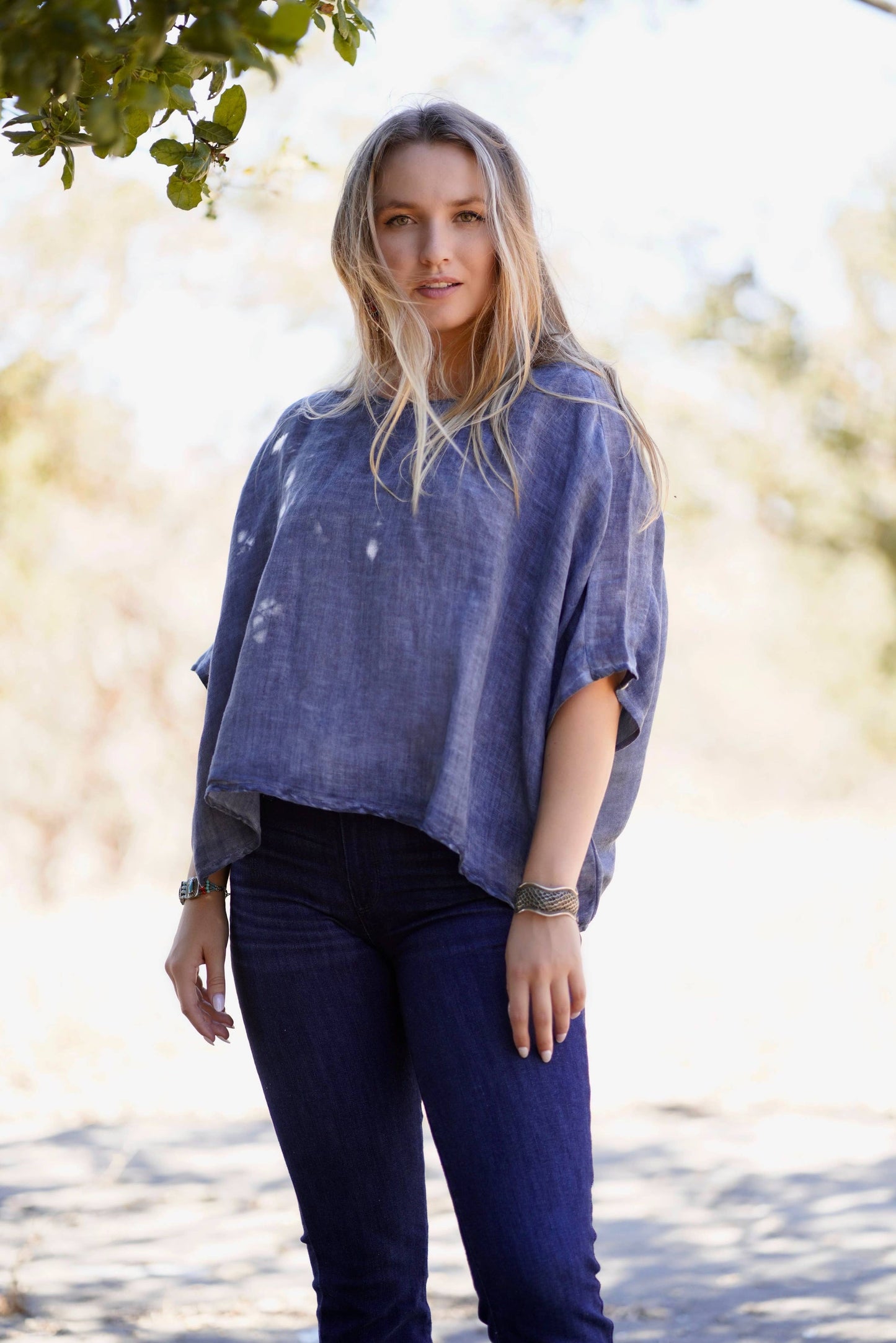 Everly Linen Blouse Denim: Denim