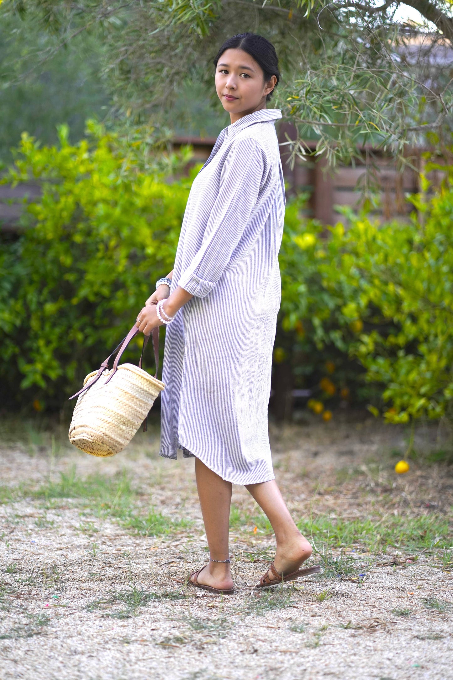Chloe Pinstripe Shirt Dress Blue: Blue / S/M