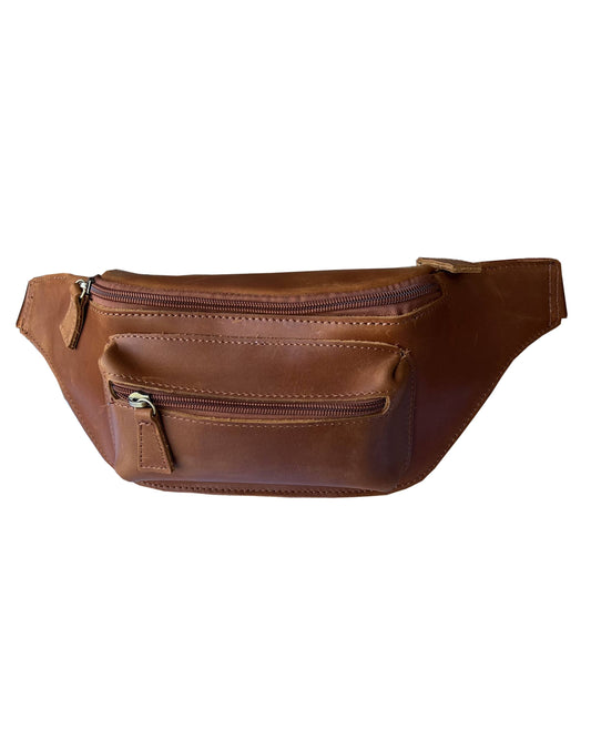 W021 crazy horse genuine leather fanny pack sling bag: Light Brown