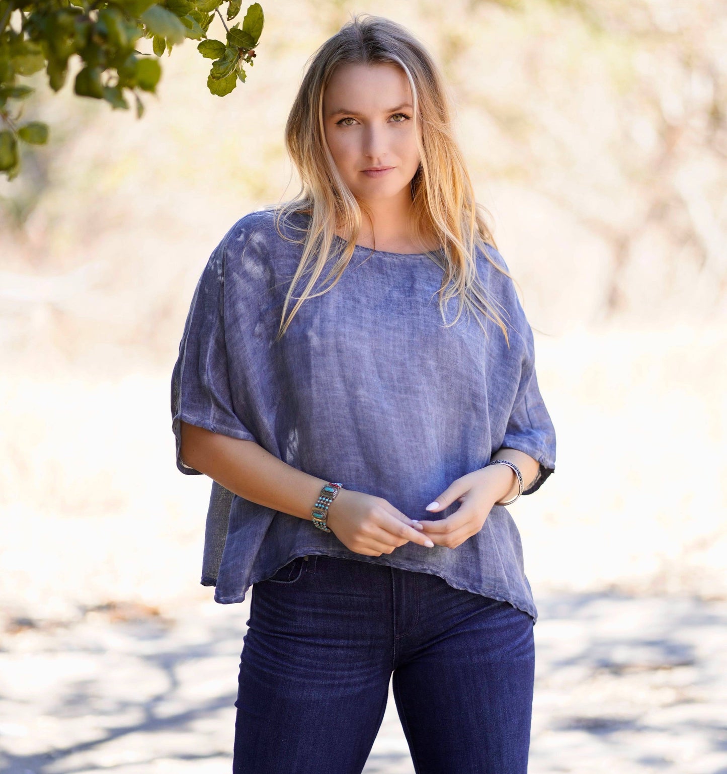 Everly Linen Blouse Denim: Denim