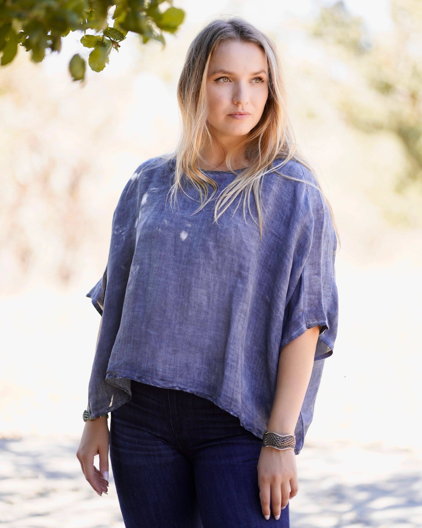 Everly Linen Blouse Denim: Denim