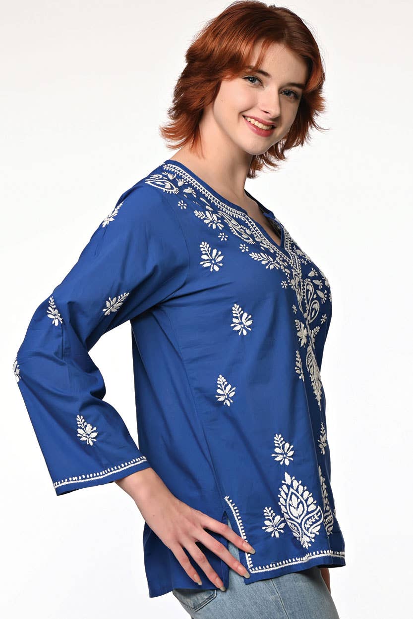 Saheli Embroidered Tunics: Navy Blue / S/M