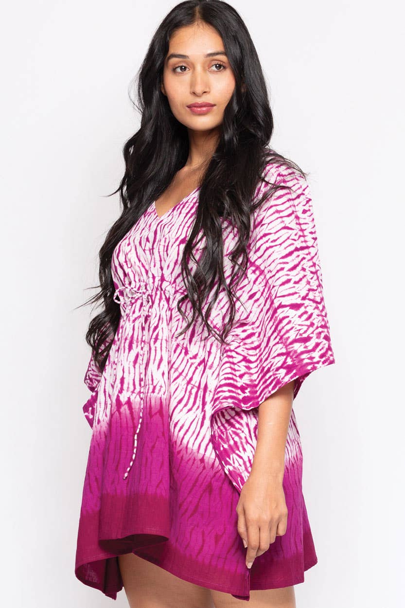 Shibori Cotton Caftan Tops : Blue & White