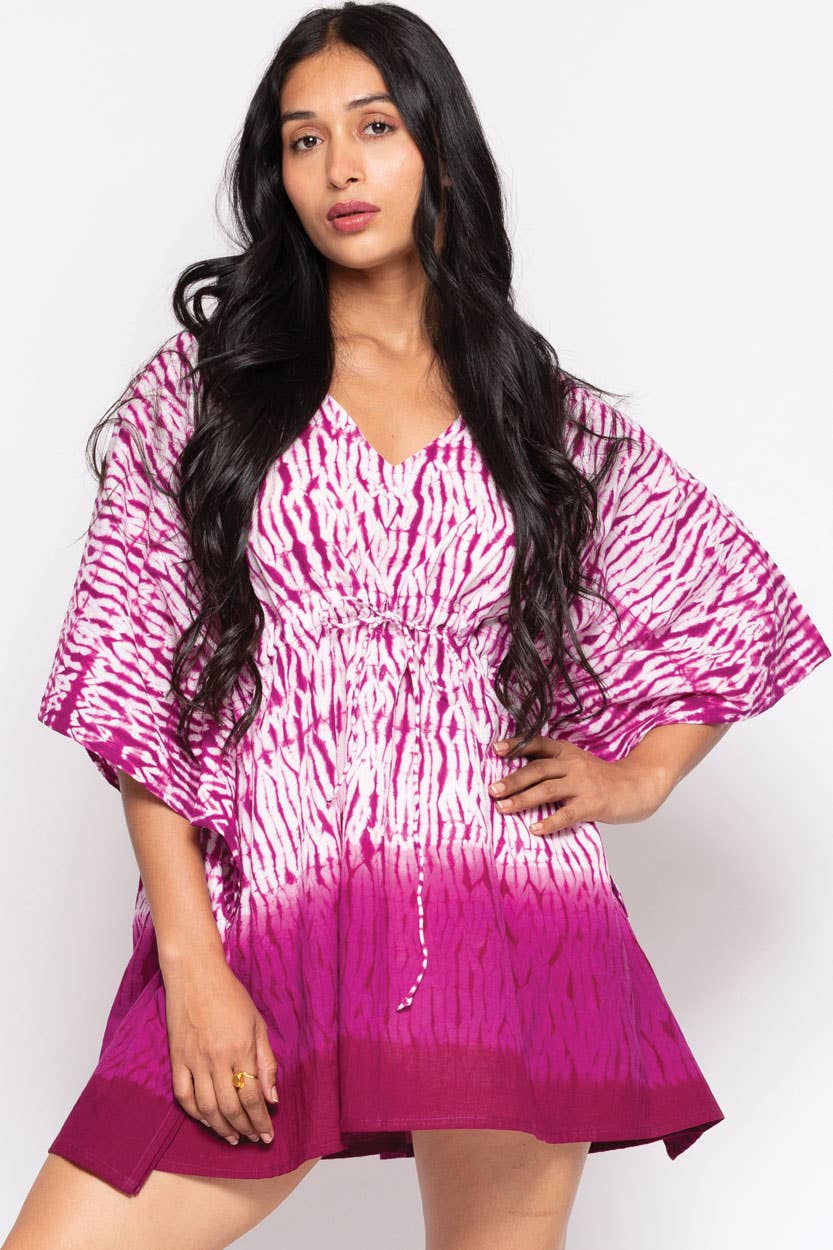 Shibori Cotton Caftan Tops : Blue & White