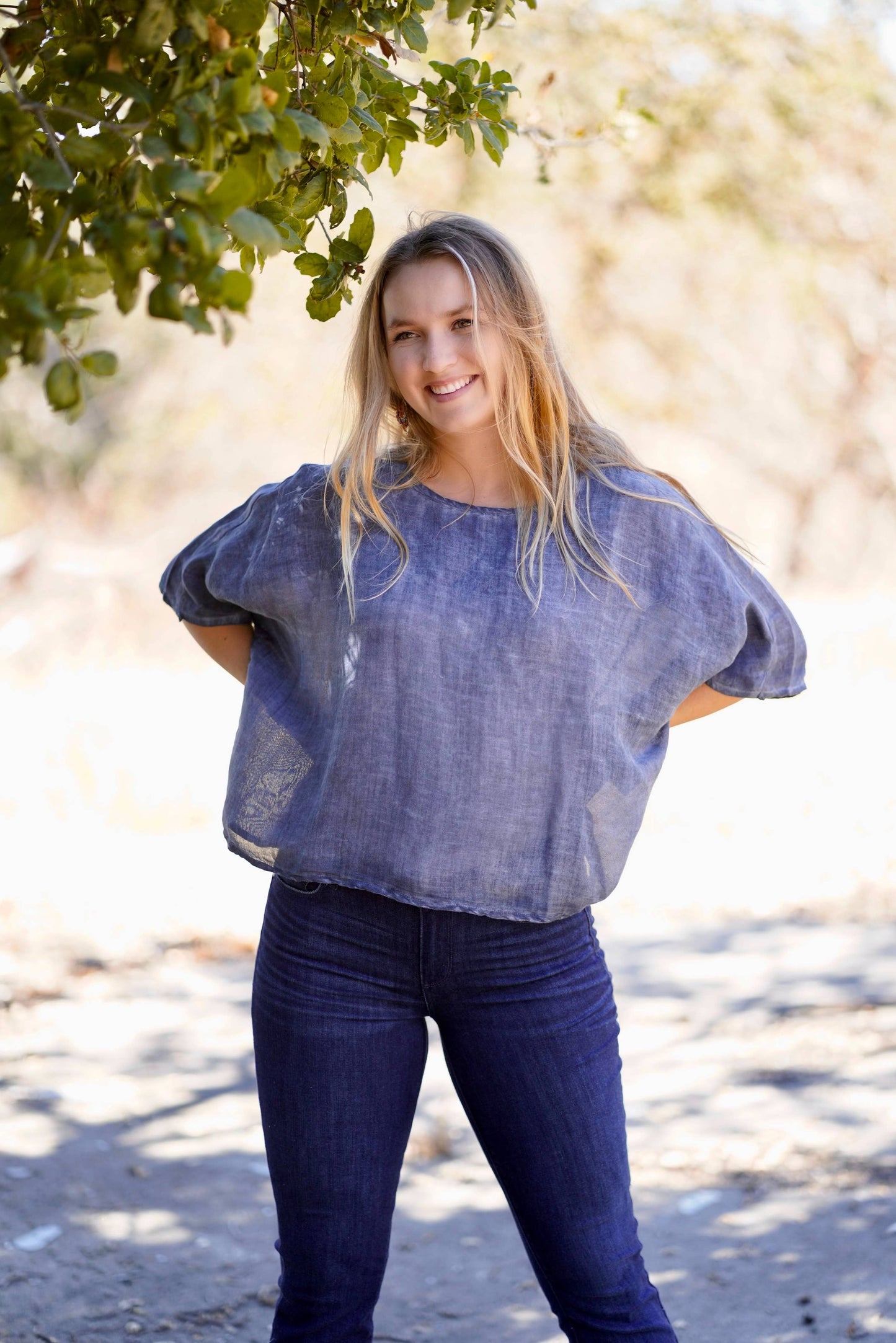Everly Linen Blouse Denim: Denim