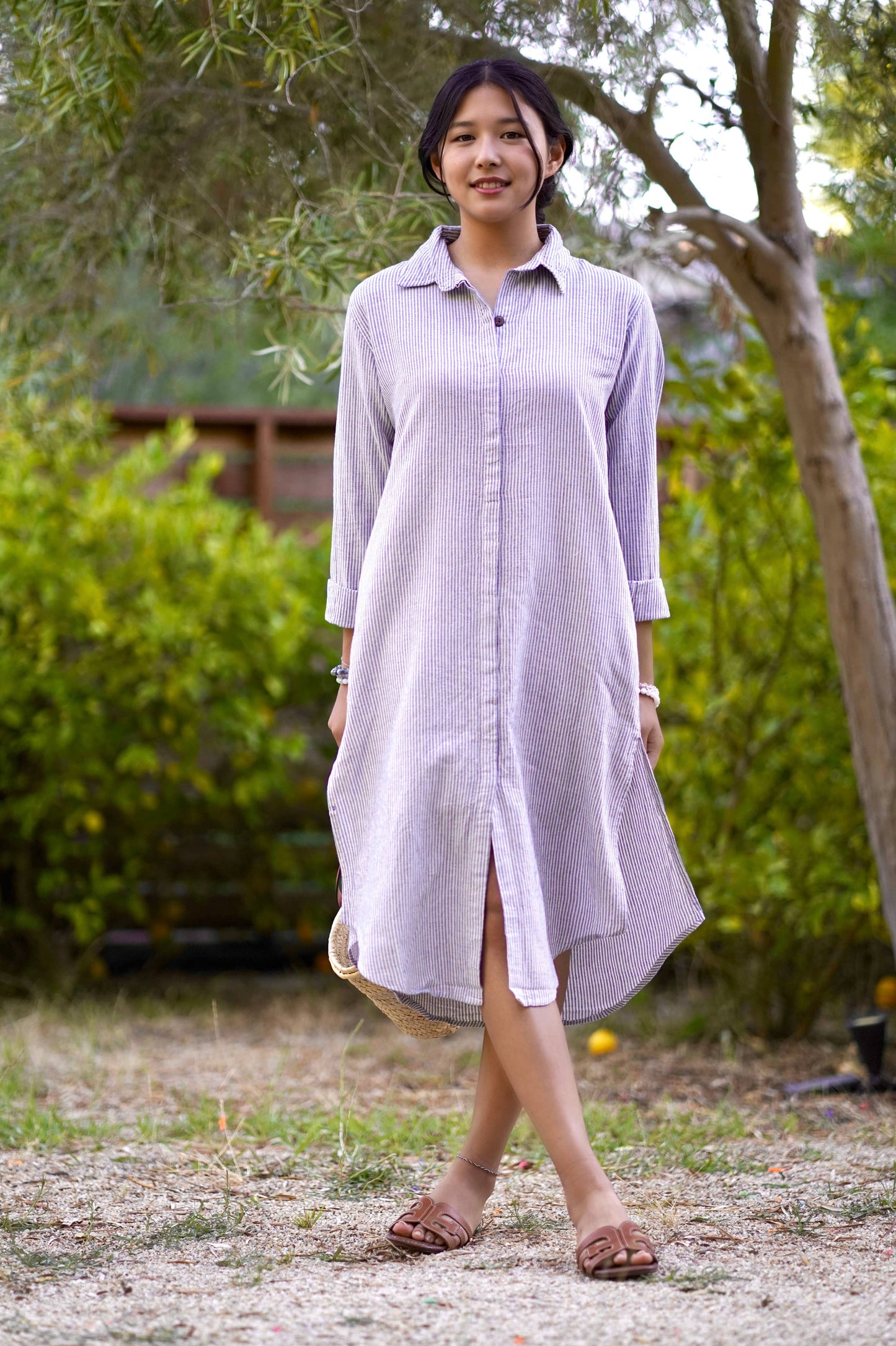 Chloe Pinstripe Shirt Dress Blue: Blue / L/XL