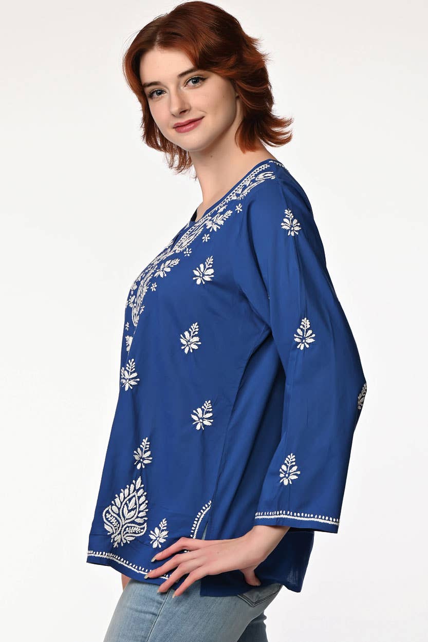 Saheli Embroidered Tunics: Navy Blue / S/M
