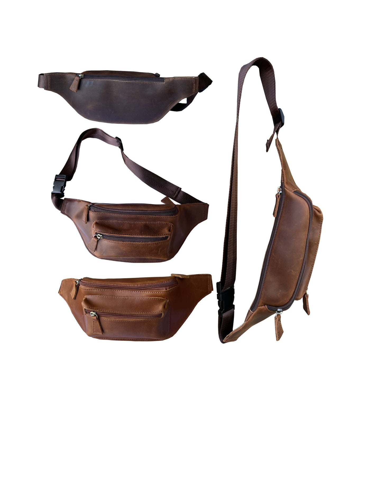 W021 crazy horse genuine leather fanny pack sling bag: Light Brown